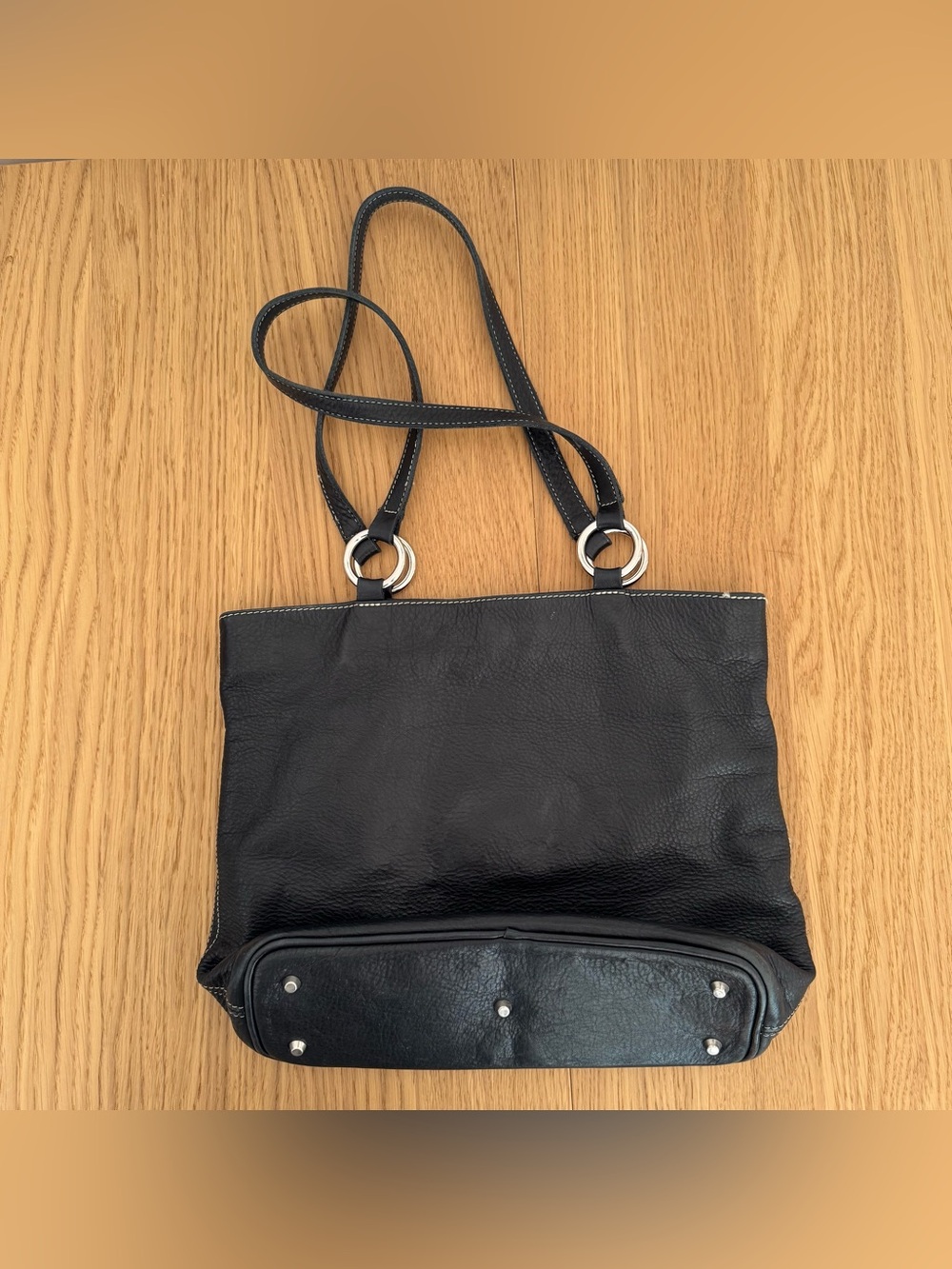 Roots Black Shoulder Tote with Pink Logo Accent - Picture 3 of 11